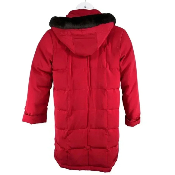 Centigrade Womens XS Down Red Jacket Removable Faux Fur Hood Long Quilted Coat - Picture 2 of 16